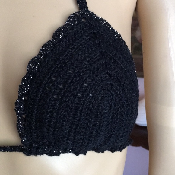 Black/Silver Knit Crochet Bikini top medium - Picture 3 of 8